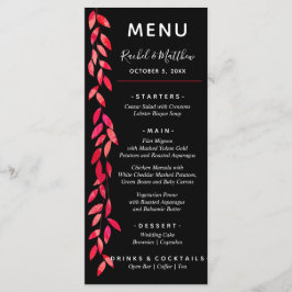 Wasserfarbe Heiße rosa Blätter auf Schwarzer Hochz Menükarte