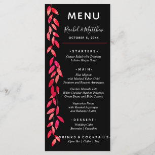 Wasserfarbe Heiße rosa Blätter auf Schwarzer Hochz Menükarte