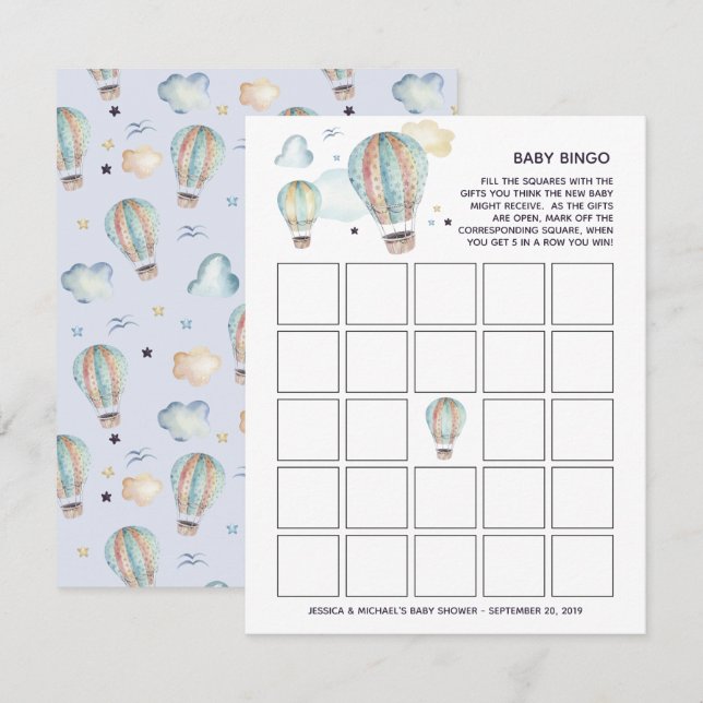 Wasserfarbe Heißluftballon Babydusche Bingo Einladung (Vorne/Hinten)