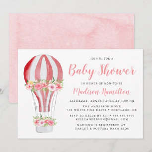 Wasserfarbe Heißluftballon Babydusche Einladung