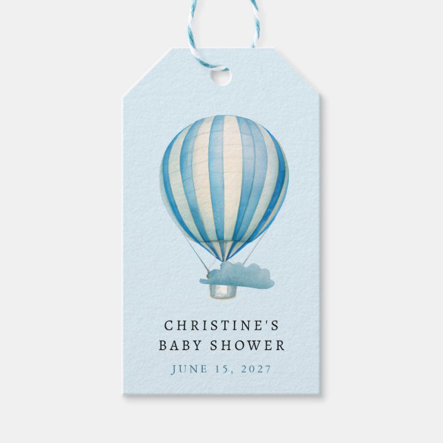 Wasserfarbe Heißluftballon Babydusche Geschenkanhänger (Vorderseite)