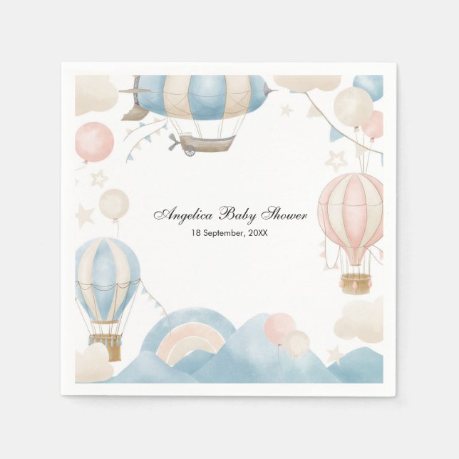 Wasserfarbe Heißluftballon Babydusche Serviette (Vorderseite)