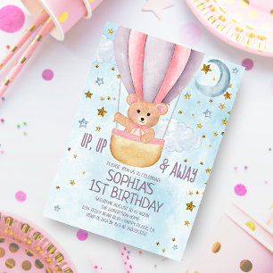 Wasserfarbe Heißluftballon Bär Girl Birthday Einladung