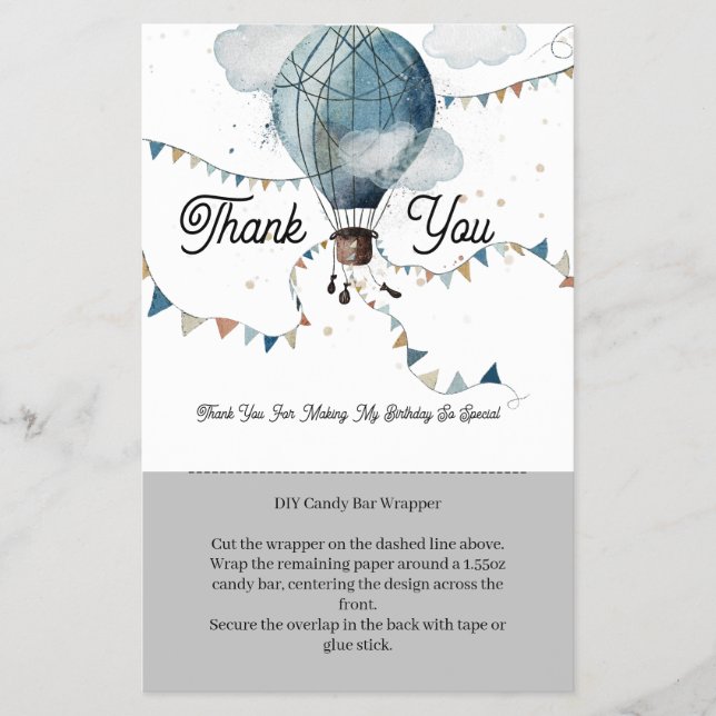 Wasserfarbe Heißluftballon // Candy Bar Wrapper Flyer (Vorne)