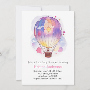 Wasserfarbe Heißluftballon Girl Babydusche Einladung