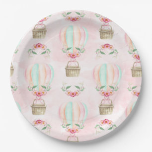Wasserfarbe Heißluftballon Minze Pink Peach Pappteller