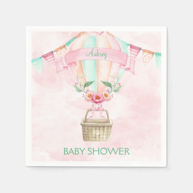 Wasserfarbe Heißluftballon Minze Pink Peach Serviette (Vorderseite)