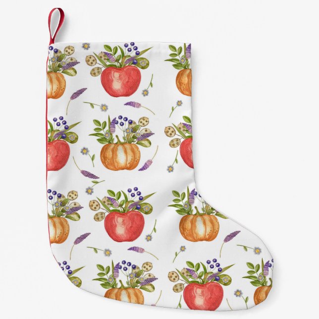 Wasserfarbe Herbst, Nahtlose Zusammensetzung. Kleiner Weihnachtsstrumpf (Vorderseite)