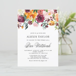 Wasserfarbe Herbstblüten Fall Bar Mitzvah Einladung
