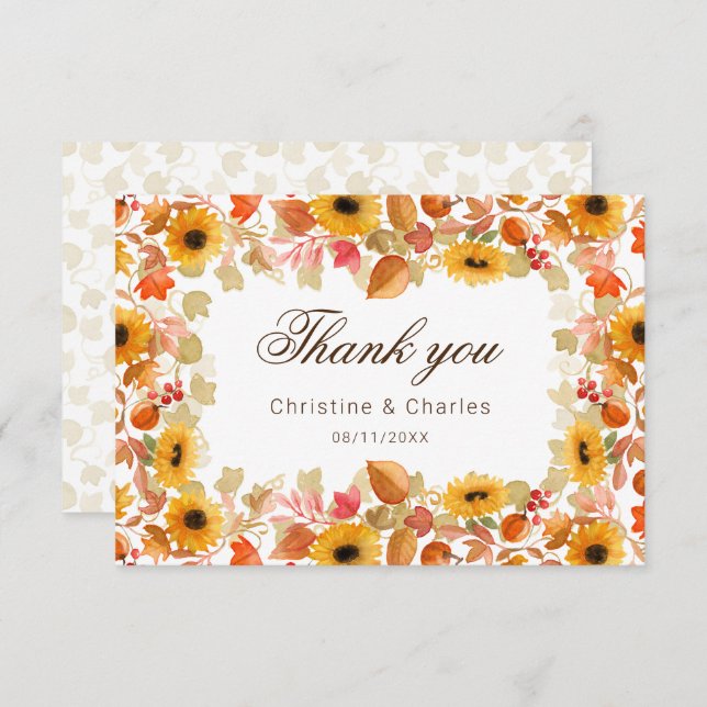 Wasserfarbe Herbstfolien Dank Karte (Vorne/Hinten)