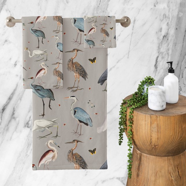 Wasserfarbe Heron Bird Egret Nattern Muster Badhandtuch Set (Watercolor Heron Bird Egret Nature Pattern Bath Towel Set)