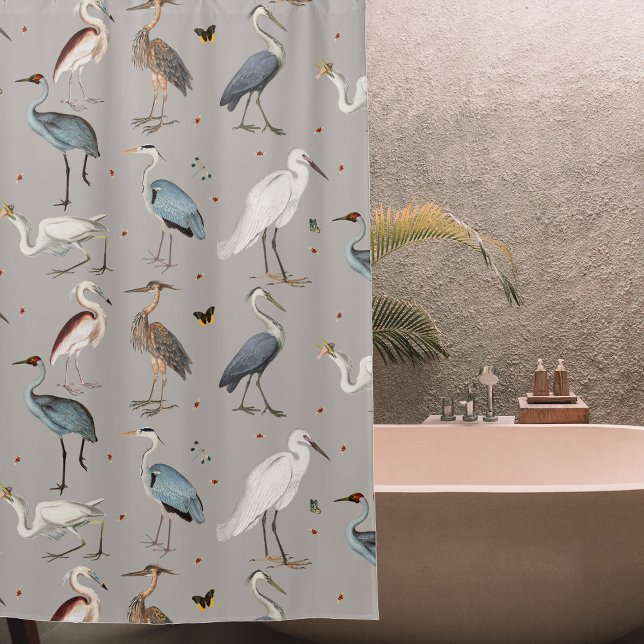Wasserfarbe Heron Bird Egret Nattern Muster Duschvorhang (Watercolor Heron Bird Egret Nature Pattern Shower Curtain)