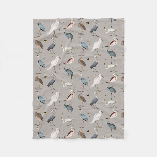 Wasserfarbe Heron Bird Egret Nattern Muster Fleecedecke (Vorderseite)