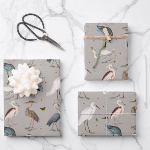 Wasserfarbe Heron Bird Egret Nattern Muster Geschenkpapier Set
