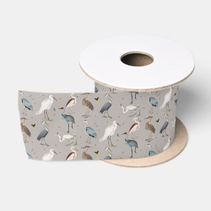 Wasserfarbe Heron Bird Egret Nattern Muster Satinband