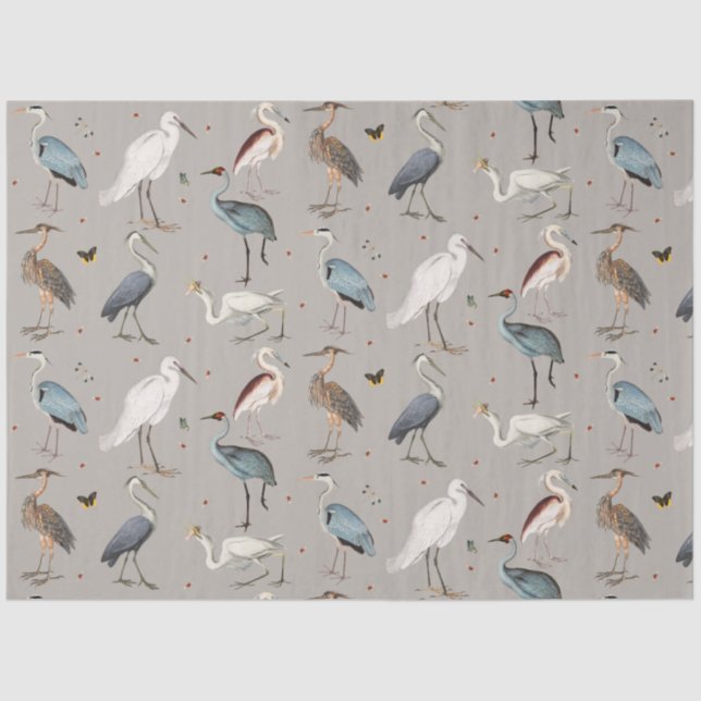 Wasserfarbe Heron Bird Egret Nattern Muster Seidenpapier (Vorderseite)