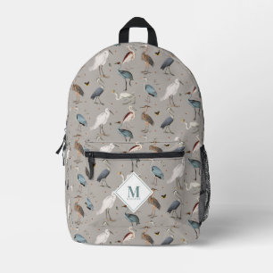 Wasserfarbe Heron Bird Egret Natur Mit Monogramm Bedruckter Rucksack