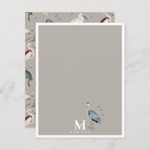 Wasserfarbe Heron Bird Egret Natur Mit Monogramm Mitteilungskarte
