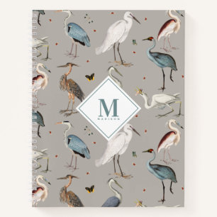 Wasserfarbe Heron Bird Egret Natur Mit Monogramm Notizbuch
