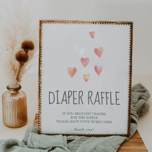 Wasserfarbe Herz Babydusche Windeln Raffelzeichen Poster