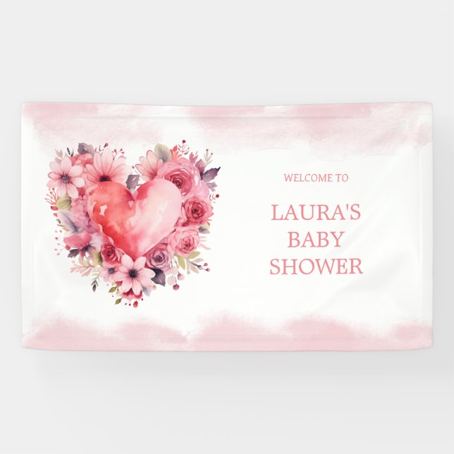 Wasserfarbe Herz Kleine Sweetheart Babydusche Banner (Horizontal)
