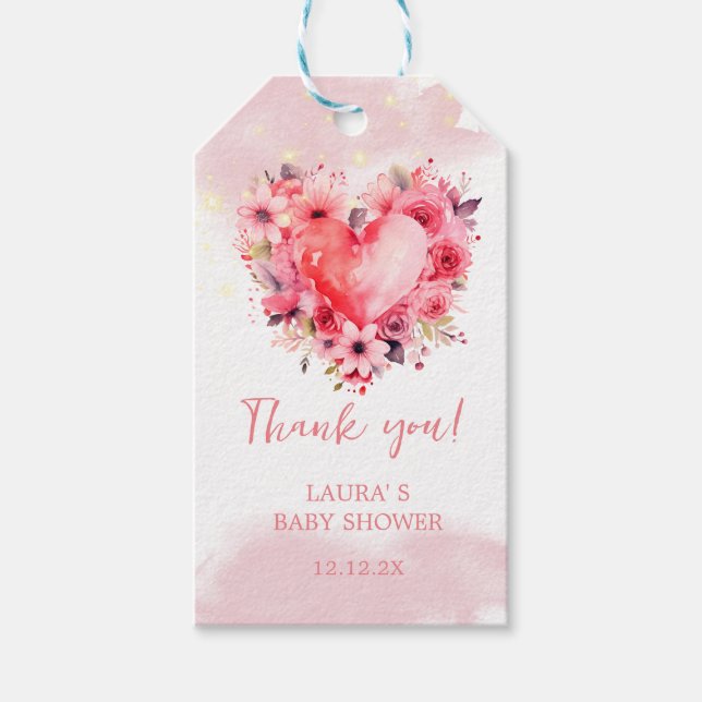 Wasserfarbe Herz Kleine Sweetheart Babydusche Geschenkanhänger (Vorderseite)