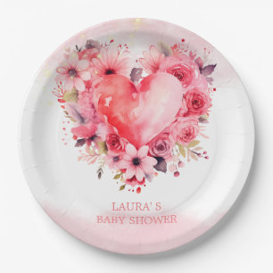 Wasserfarbe Herz Kleine Sweetheart Babydusche Pappteller