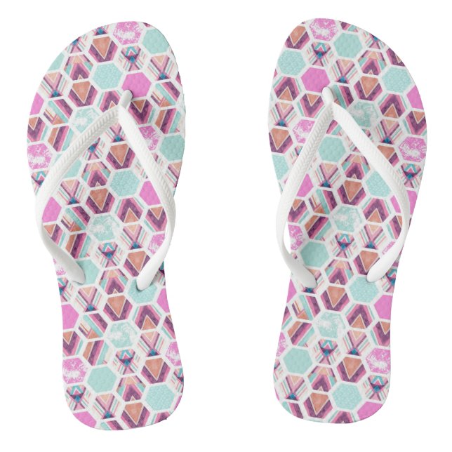 Wasserfarbe Hexagon-Muster Flip Flops (Fußbett)