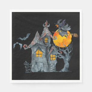 Wasserfarbe Hexe und grilles Haus Halloween Serviette