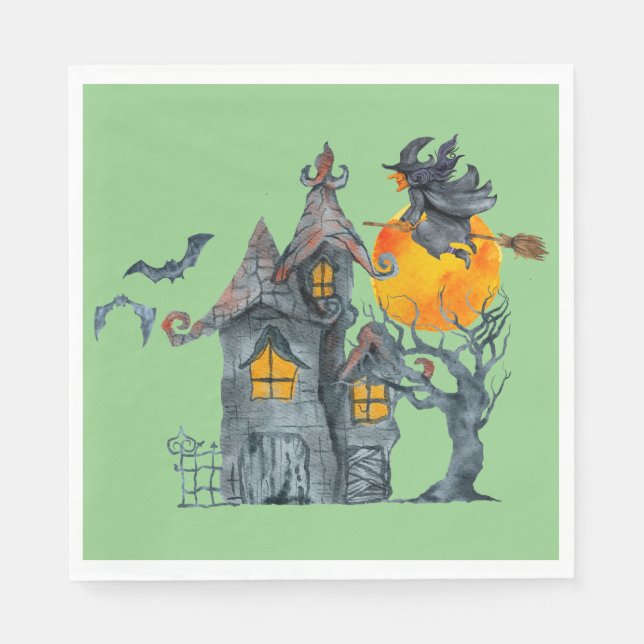 Wasserfarbe Hexe und grilles Nickerchen Halloween Serviette (Vorderseite)