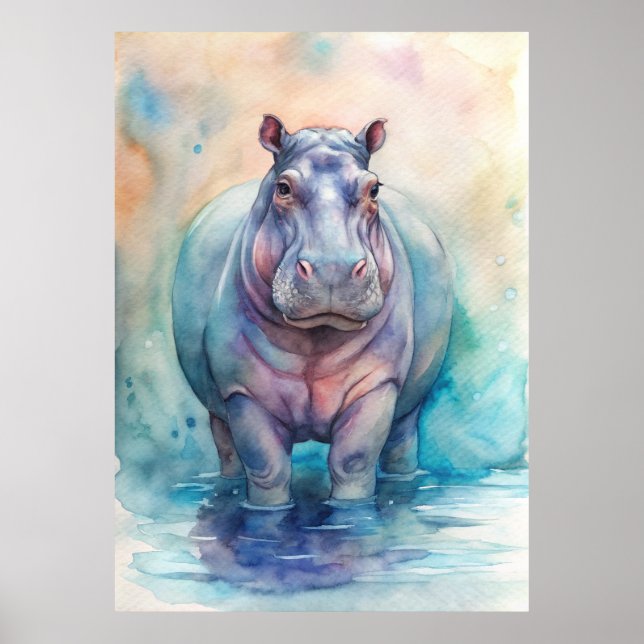 Wasserfarbe Hippo Poster (Vorne)