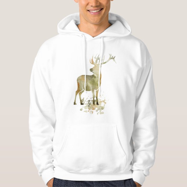Wasserfarbe, Hirsch, Buck Art Personalisiert Hoodie (Vorderseite)