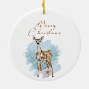 Wasserfarbe-Hirsch-Kiefer-Blatt-Keramik-Ornament Keramik Ornament
