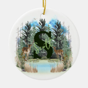 Wasserfarbe Hirsch Personalisiertes Monogramm Buch Keramik Ornament