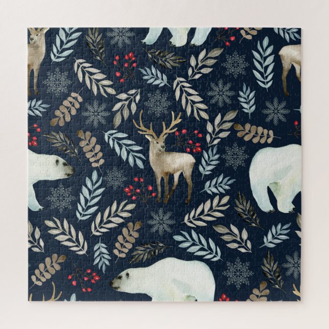 Wasserfarbe Hirschbär Hand gezogen Puzzle (Vertikal)