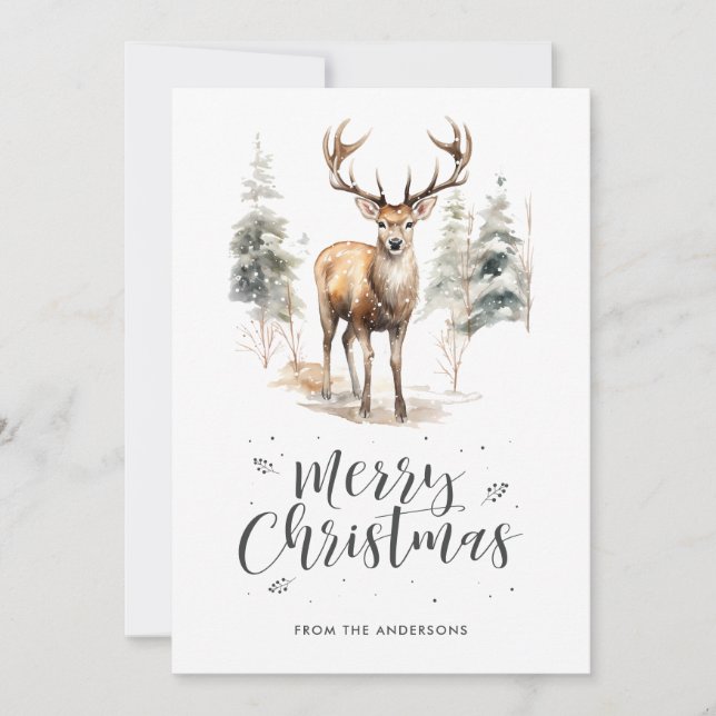 Wasserfarbe Hirsche Kalligrafie Frohe Weihnachten (Vorderseite)