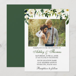 Wasserfarbe Hochzeit Grün Weiß Florale Fotografie Einladung