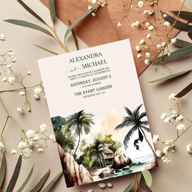 Wasserfarbe Hochzeit in Urlaubsort Einladung (Von Creator hochgeladen)