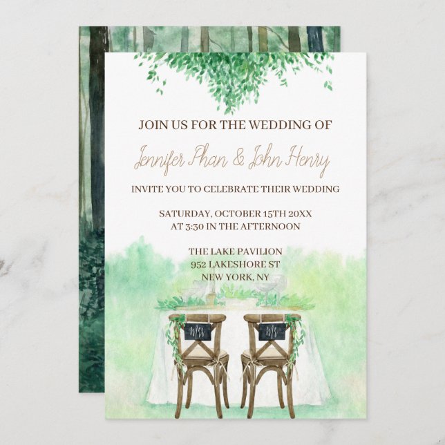 Wasserfarbe Hochzeit mit rustikalem Stil Einladung (Vorne/Hinten)