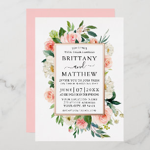 Wasserfarbe Hochzeit Rosa Weiße Florale Rose Gold Folieneinladung