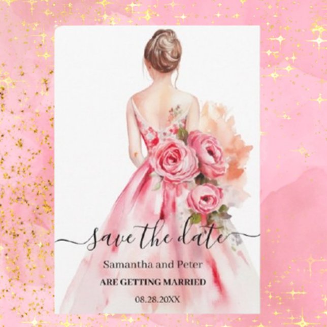 Wasserfarbe Hochzeitskleid Save the Date (Capture your love story with Brett Designs' stunning watercolor wedding gown save the dates.)