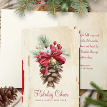 Wasserfarbe Holly Berries Pine Cones Red Jingle