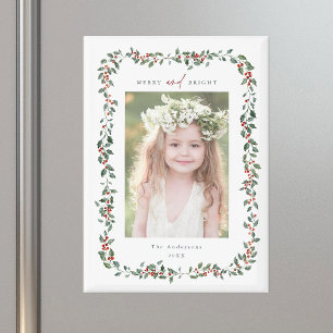 Wasserfarbe Holly Berry Rahmen Merry & Bright Foto Magnet