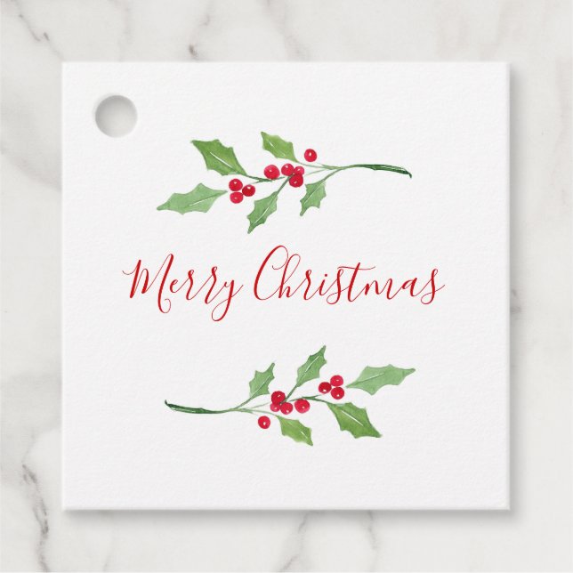 Wasserfarbe Holly Sprigs Geschenkanhänger (Vorderseite)