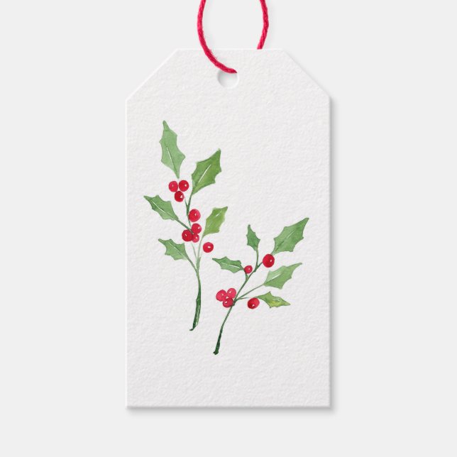 Wasserfarbe Holly Sprigs Geschenkanhänger (Vorderseite)
