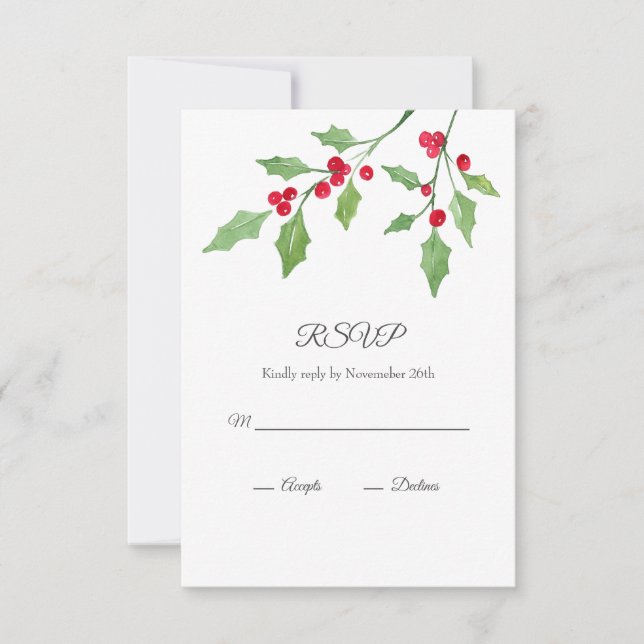 Wasserfarbe Holly Sprigs RSVP Karte (Vorderseite)