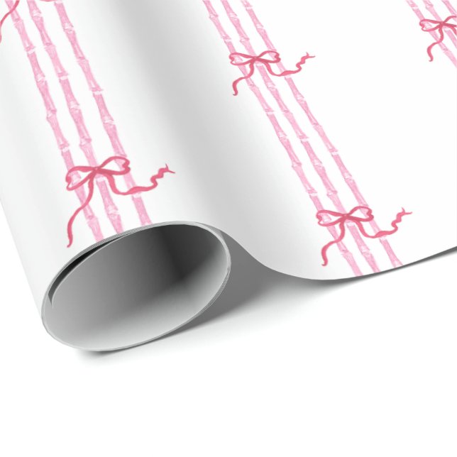 Wasserfarbe Hot Pink Bows & Bamboo Geschenkpapier (Rolleneckpunkt)