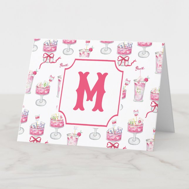 Wasserfarbe Hot Pink Mahjong Cocktails Dankeskarte (Von Creator hochgeladen)