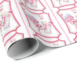 Wasserfarbe Hot Pink Mahjong Cocktails Geschenkpapier