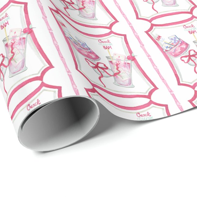 Wasserfarbe Hot Pink Mahjong Cocktails Geschenkpapier (Rolleneckpunkt)